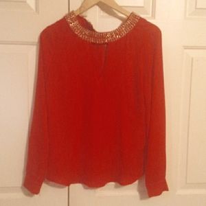 Sexy Red Top w/Gold Collar & High Cut Back